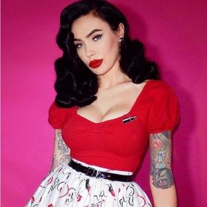 Vixen by Micheline Pitt Red Powderpuff top in size Large